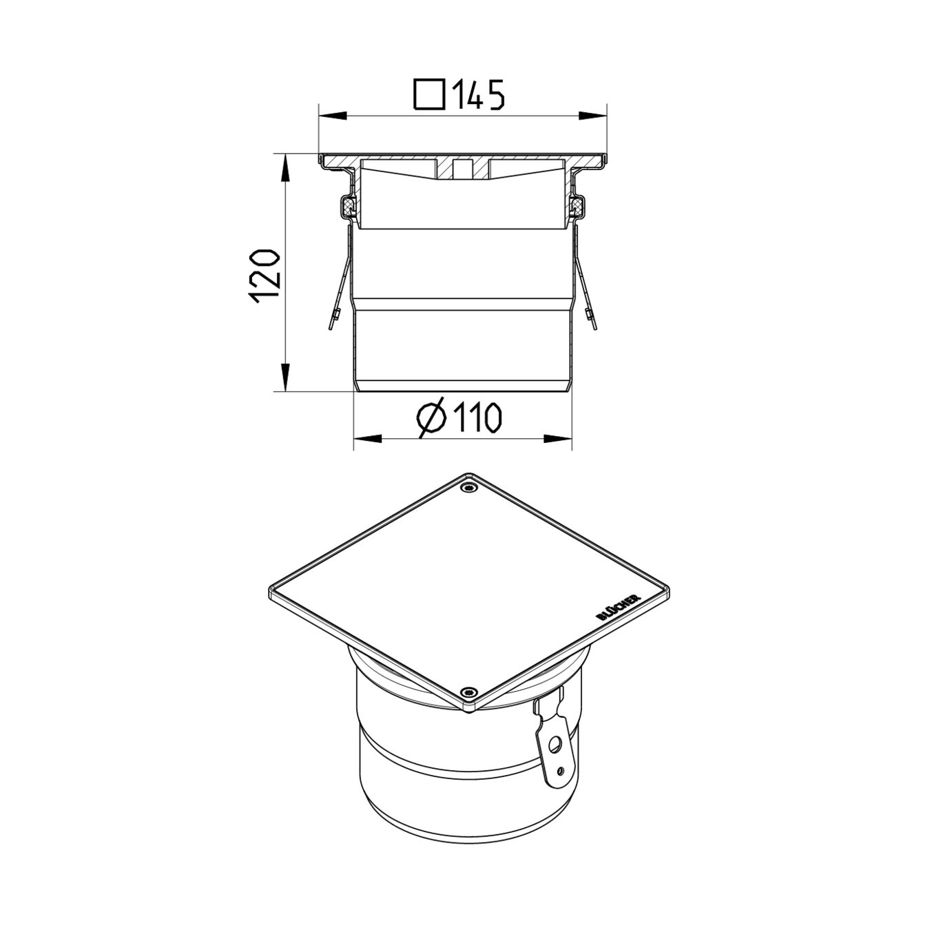 Line drawing of a drain from the series Rodding eye-No membrane-145.