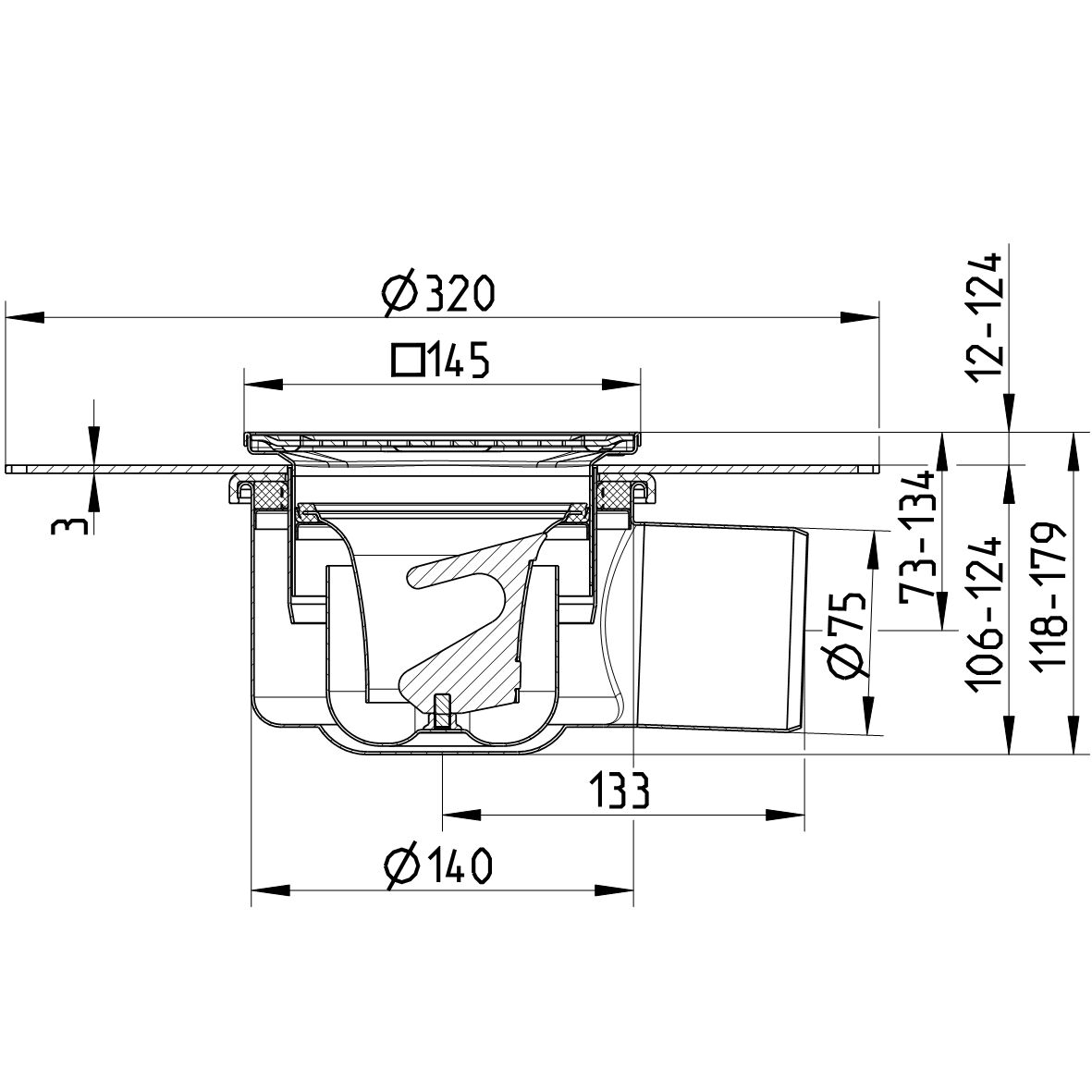 Line drawing of a drain from the series Drain-Liquid membrane-145.